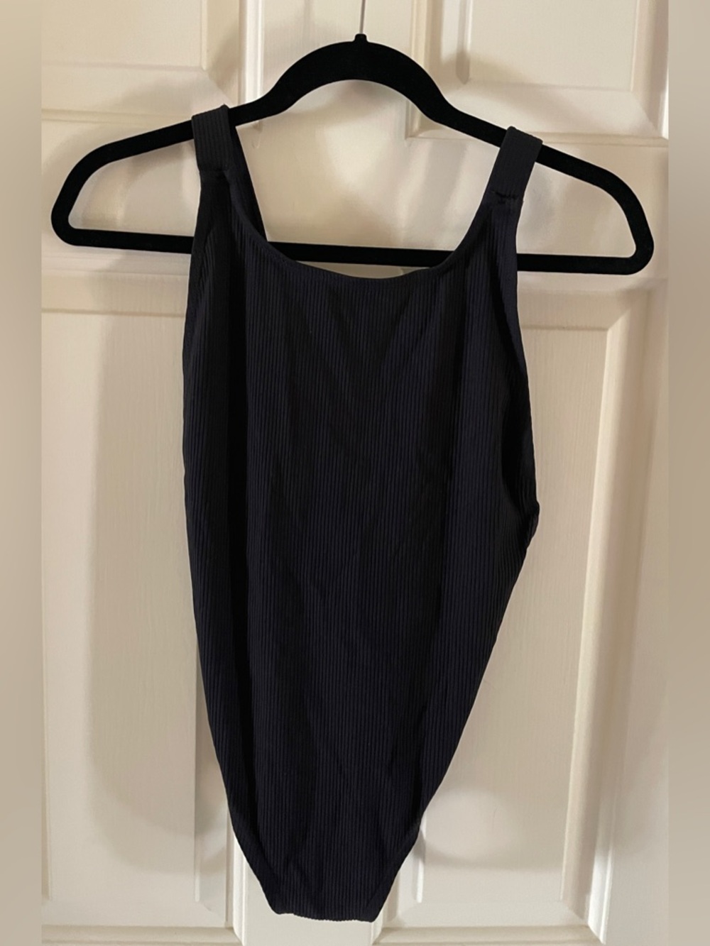⁠Andie Swimwear Black Ribbed One Piece Swimsuit M Scoop Neck Thick Strap